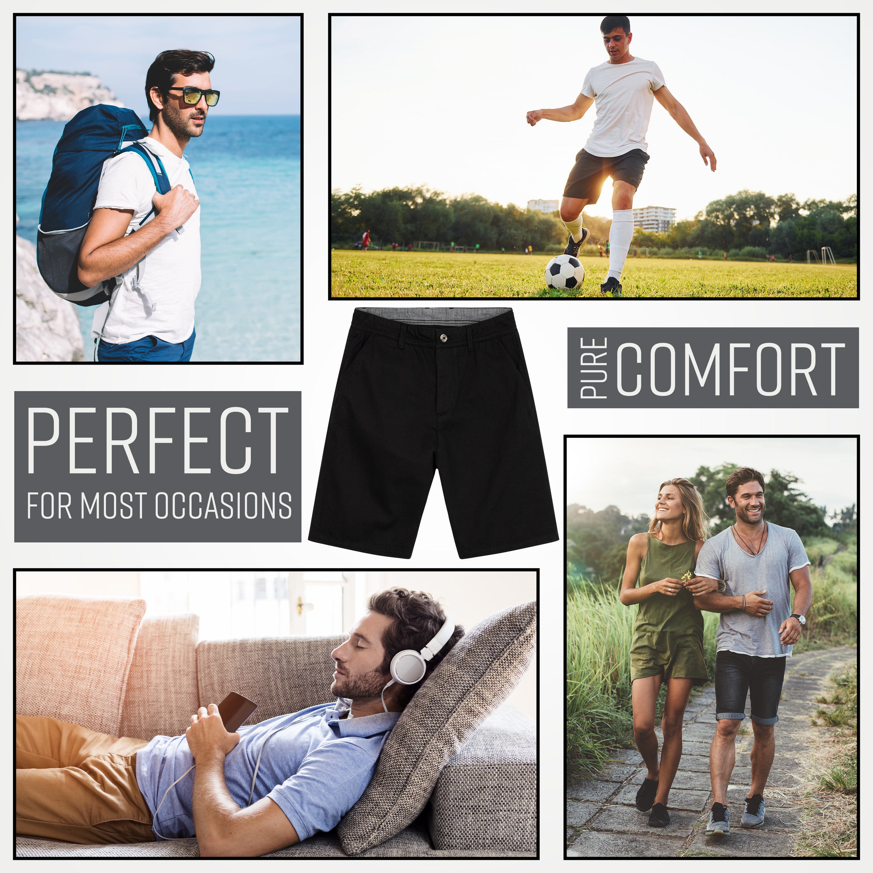 CityComfort Mens Shorts with Pockets 100% Cotton Chino Shorts - Get Trend
