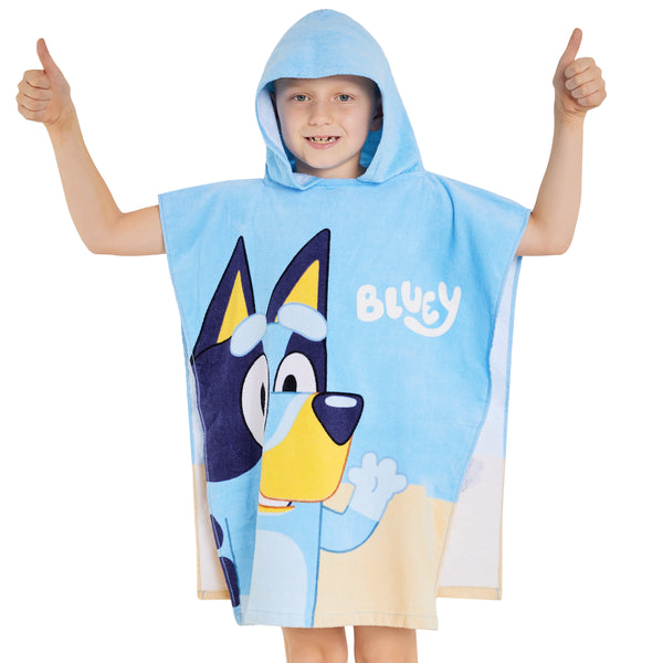 Bluey Towelling Poncho - Hooded Dry Robe for Kids,  Beach Poncho