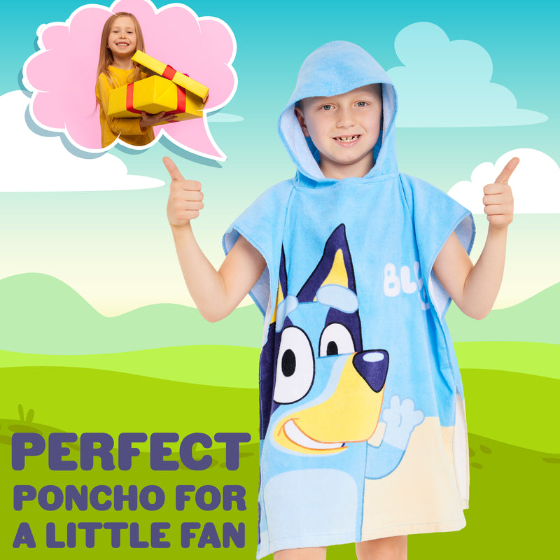 Bluey Towelling Poncho - Hooded Dry Robe for Kids,  Beach Poncho - Get Trend