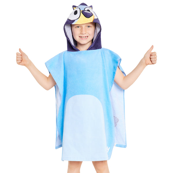 Bluey Towelling Poncho - Hooded Dry Robe for Kids, Beach Poncho