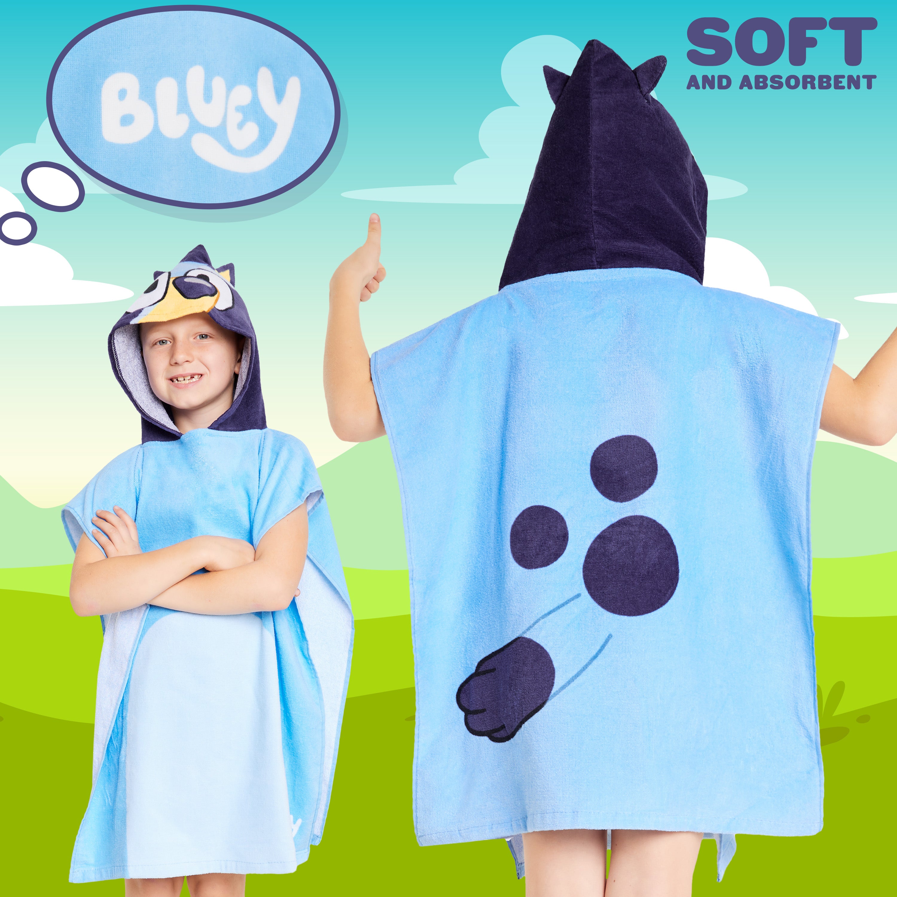 Bluey Towelling Poncho - Hooded Dry Robe for Kids, Beach Poncho - Get Trend