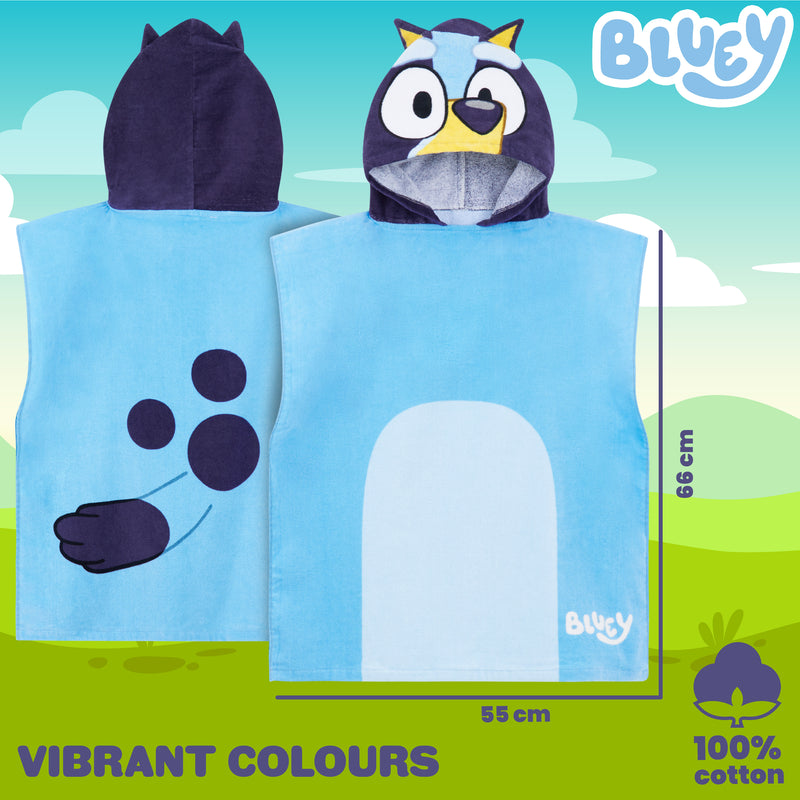 Bluey Towelling Poncho - Hooded Dry Robe for Kids, Beach Poncho