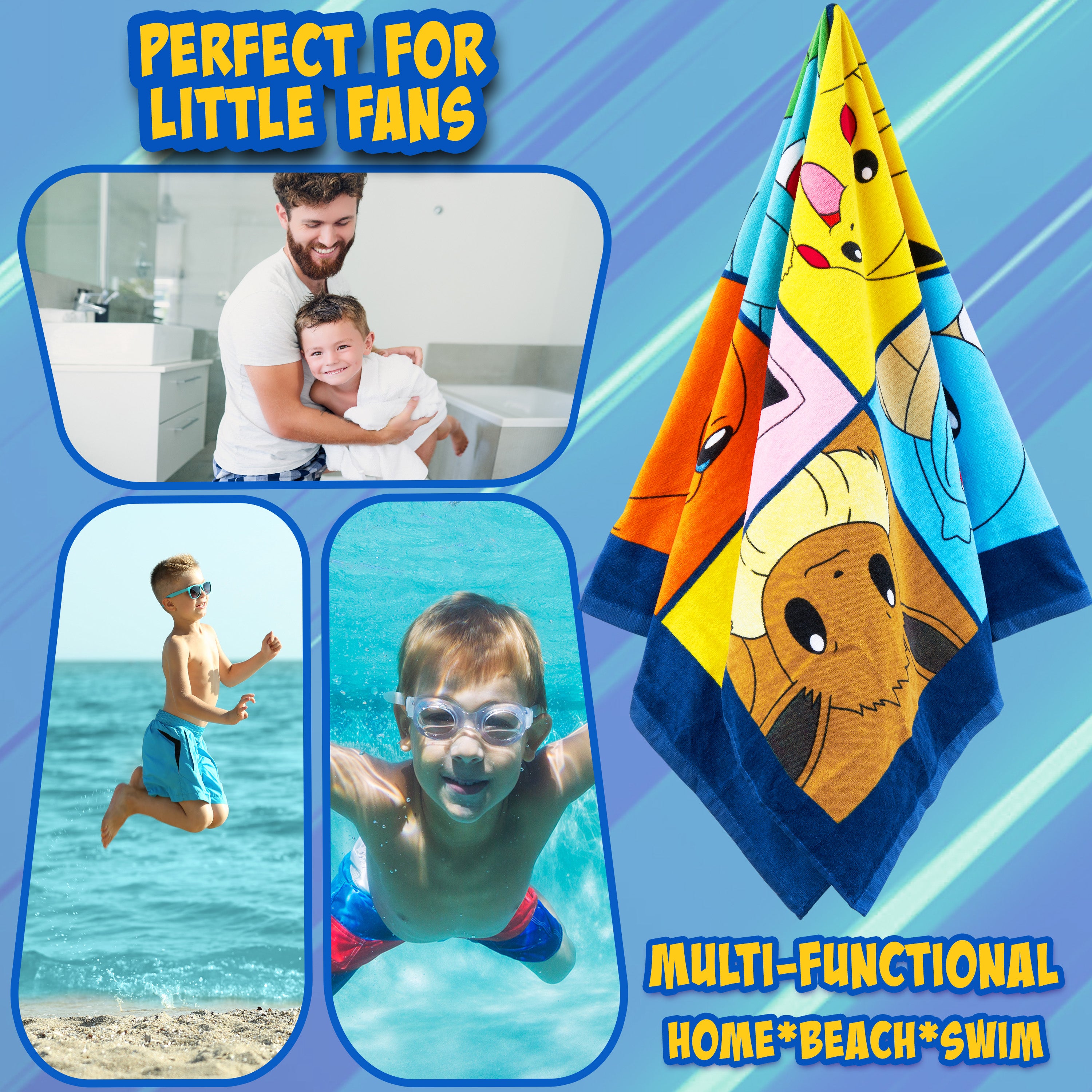 Pokemon Towel Kids Teens Super Soft Absorbent Anime Bath Shower Swimming Beach Towel 100% Cotton Pikachu Gengar Eeevee Holiday Essentials 140x70cm - Get Trend