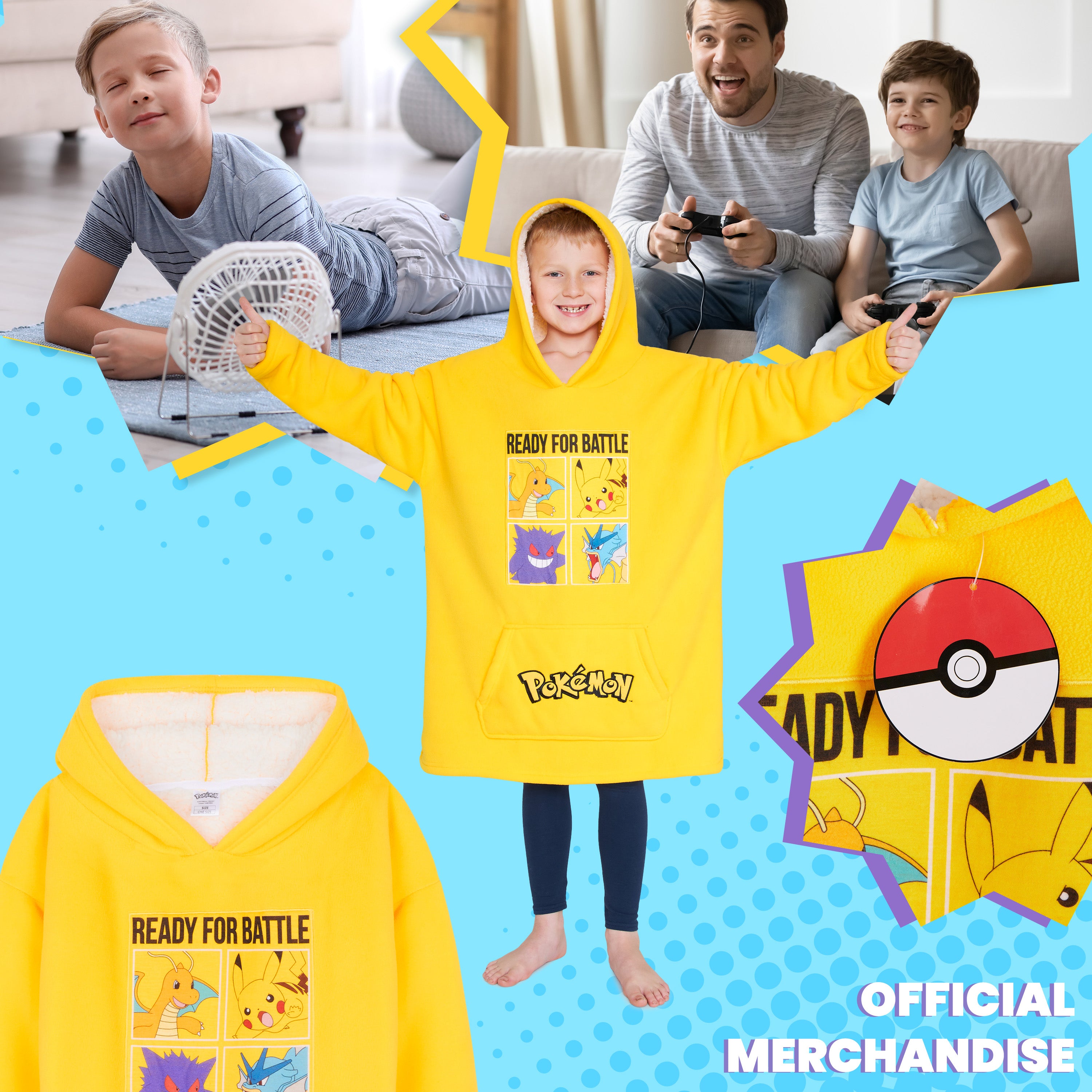 Pokemon Fleece Hoodie Blanket for Kids and Teenagers - One Size Oversized Hoodie - Get Trend