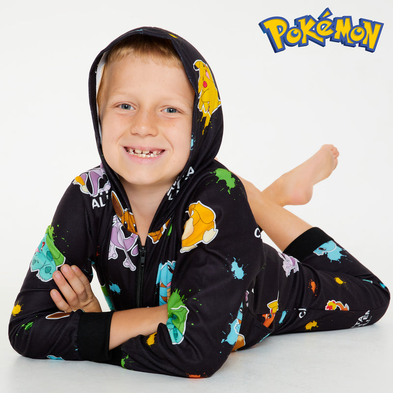 Pokemon Fleece Onesie for Boys  - Black AOP Comfy Loungewear - Get Trend