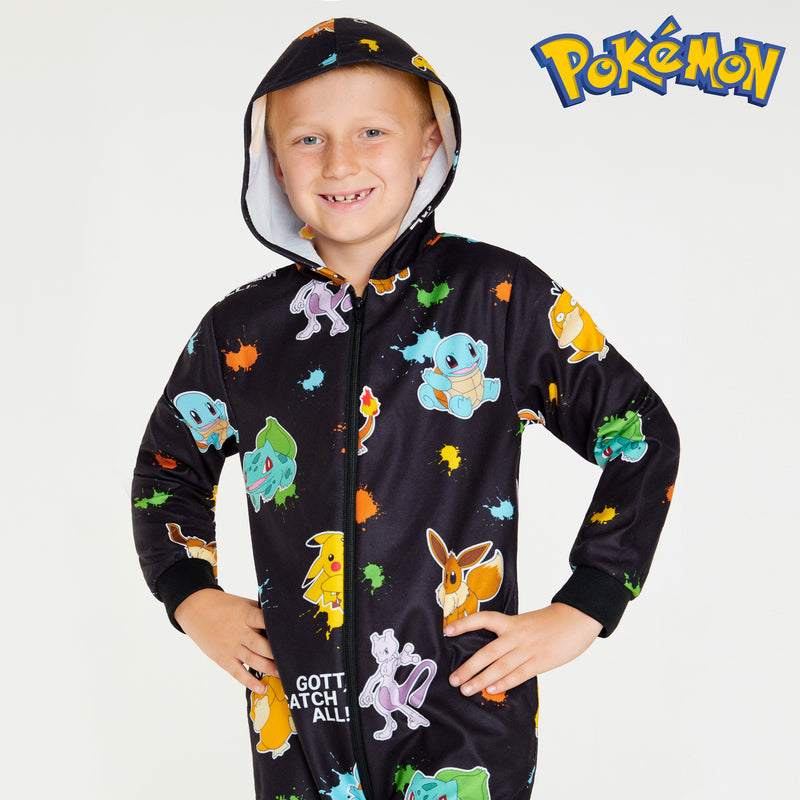 Pokemon Fleece Onesie for Boys  - Black AOP Comfy Loungewear - Get Trend