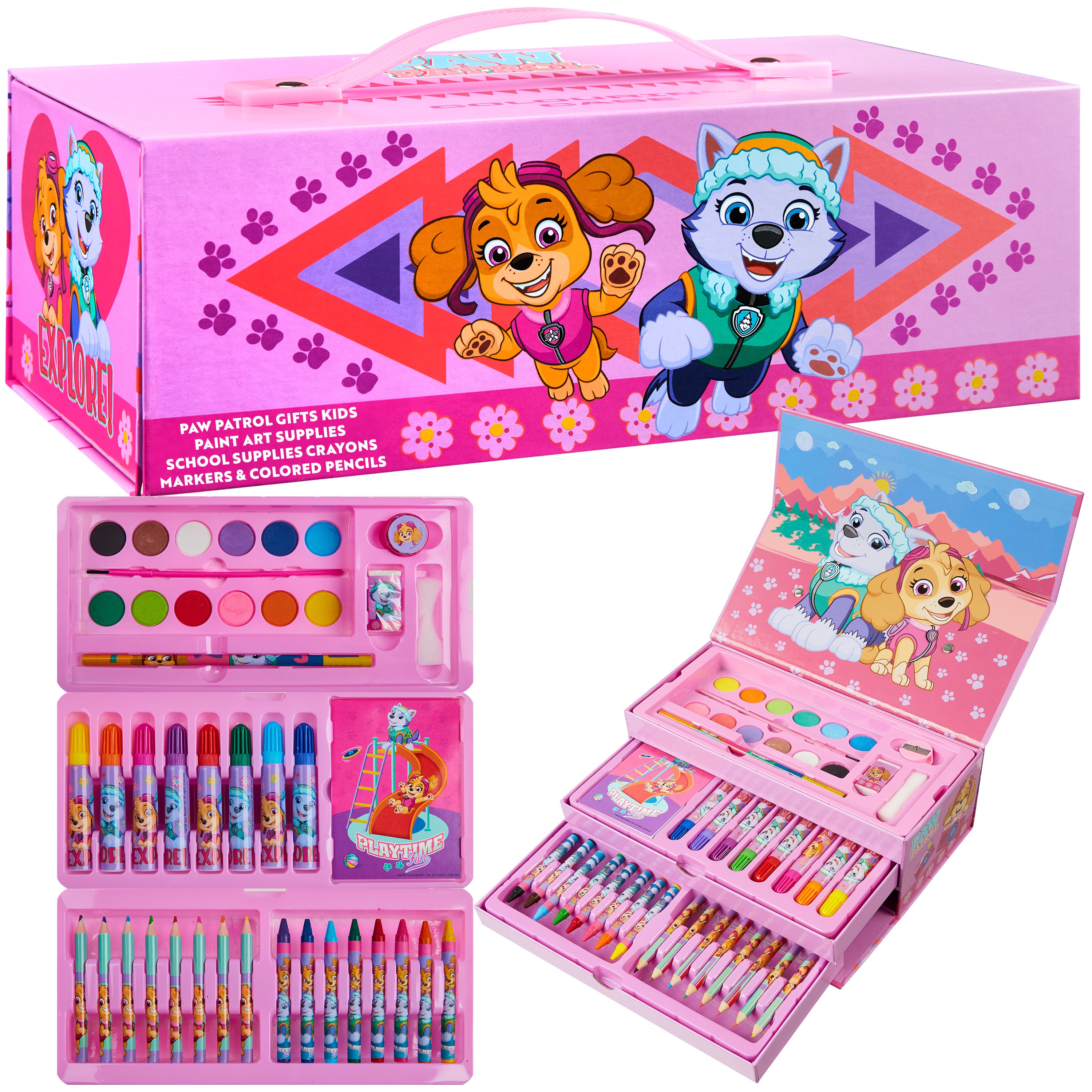 Paw Patrol Art Set Kids Colouring Pencils Felt Tip Pens Crayons Paints Stationery Crafts Boys Girls Art Supplies Preschool Travel 40 Plus Pcs Gift Set (Pink) - Get Trend