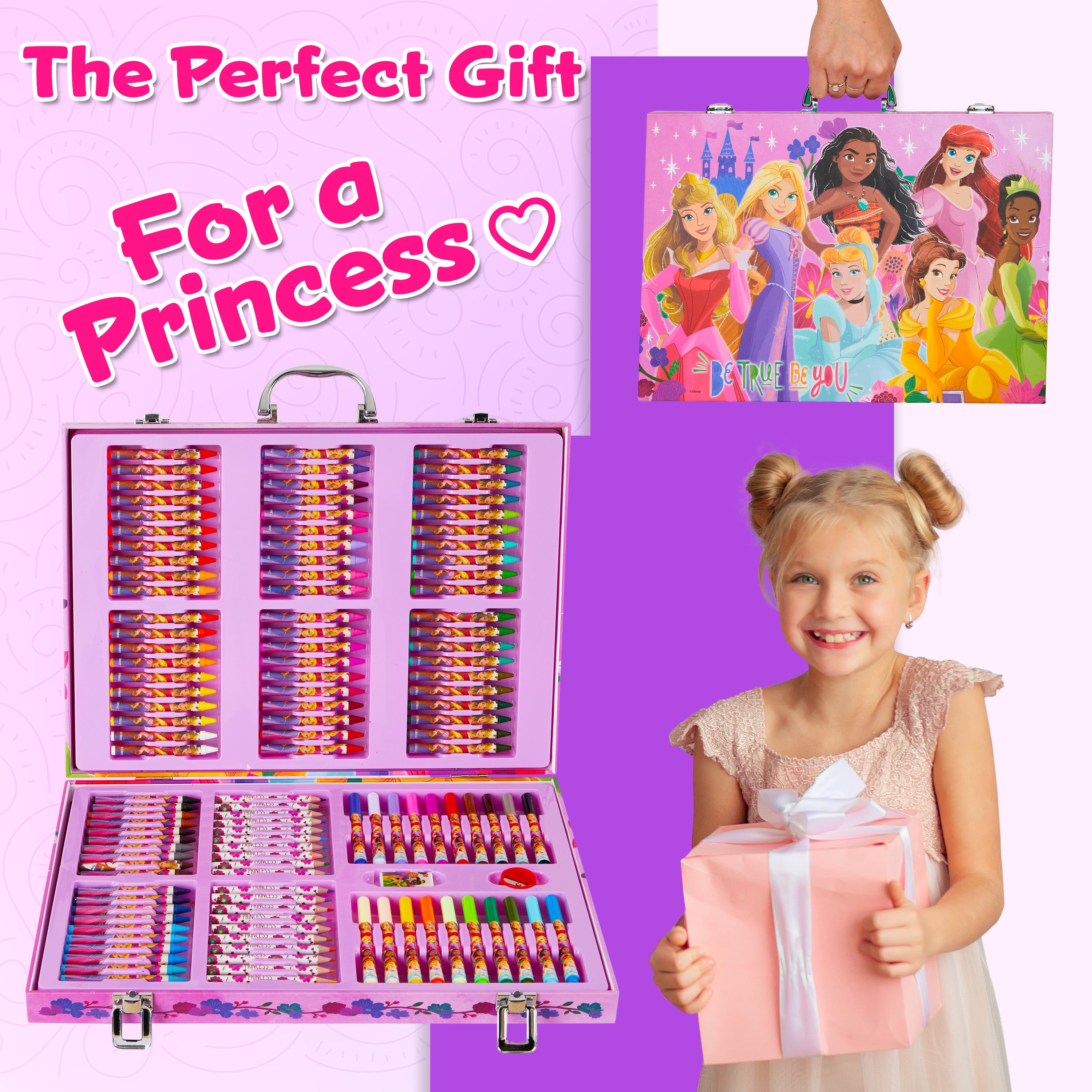 Disney Art Set for Kids 130+ Pieces Colouring Pencils Colouring Crayons Princess Art - Get Trend