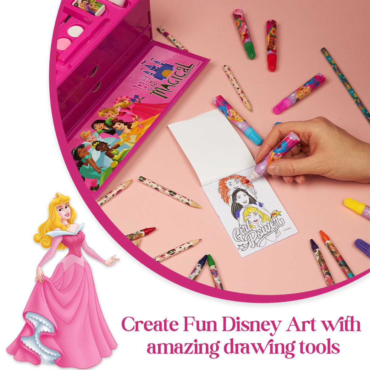 Disney Princess Kids Colouring Sets - 40 Plus Pieces Paints Colouring Pencils Crayons - Get Trend