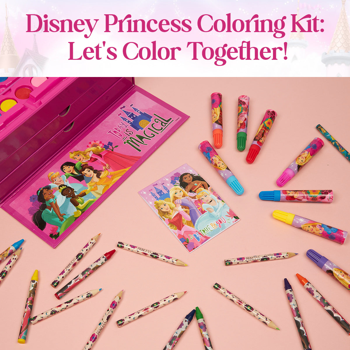 Disney Princess Kids Colouring Sets - 40 Plus Pieces Paints Colouring Pencils Crayons - Get Trend
