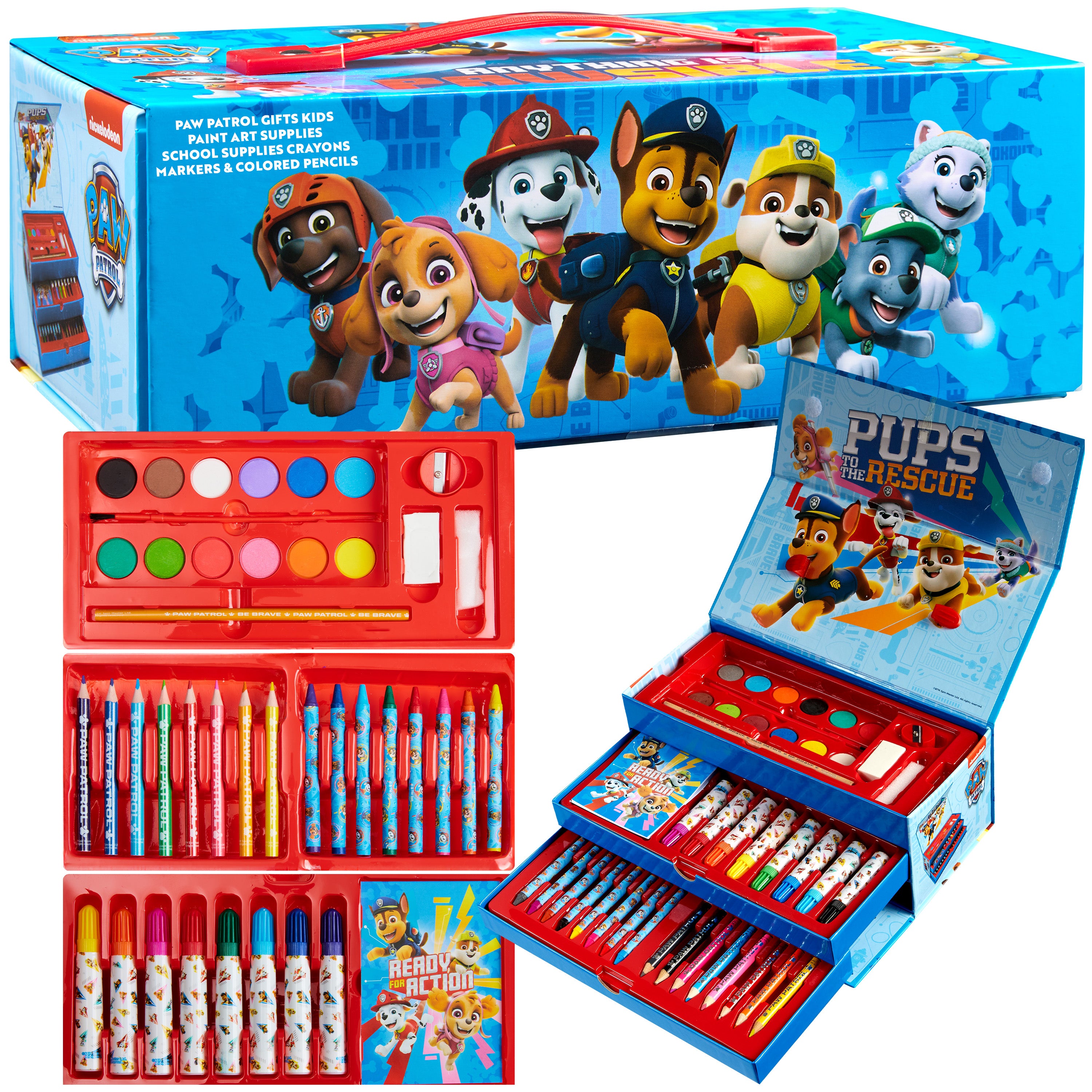 PAW PATROL Art Set Kids Colouring Pencils Felt Tip Pens Crayons Paints Stationery Crafts Boys Girls Art Supplies Preschool Travel 40 Plus Pcs Gift Set (Multicolor) - Get Trend