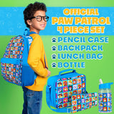 Paw Patrol Backpack Set 4 Pcs Kids Water Bottle 400ml Pencil Case Insulated Lunch Bag