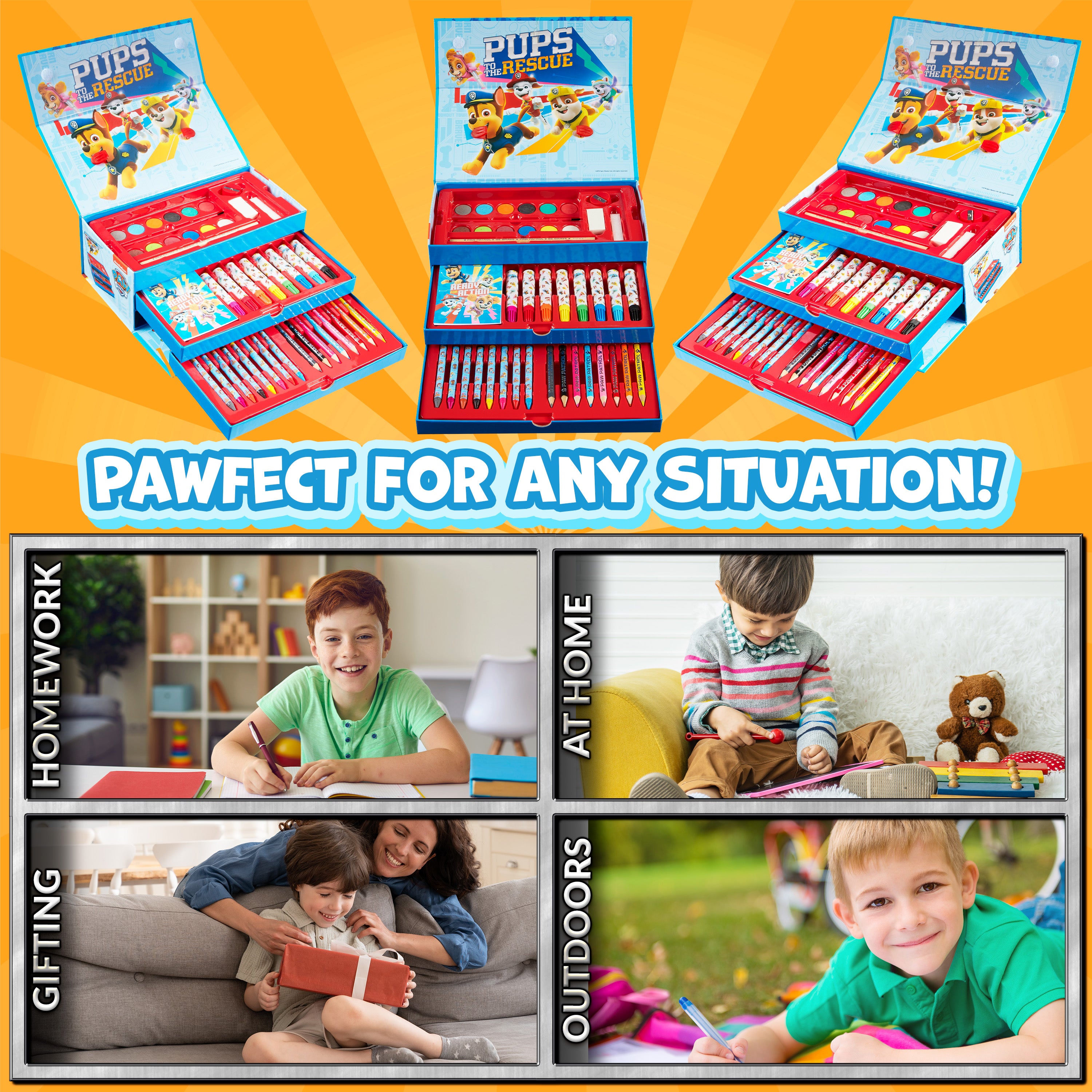 PAW PATROL Art Set Kids Colouring Pencils Felt Tip Pens Crayons Paints Stationery Crafts Boys Girls Art Supplies Preschool Travel 40 Plus Pcs Gift Set (Multicolor) - Get Trend