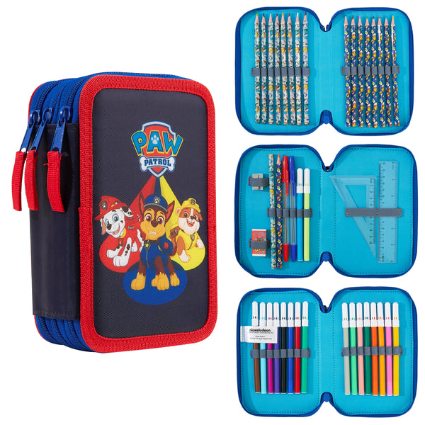 Paw Patrol Filled Pencil Case Multiple Zipped Compartments School Stationery Set