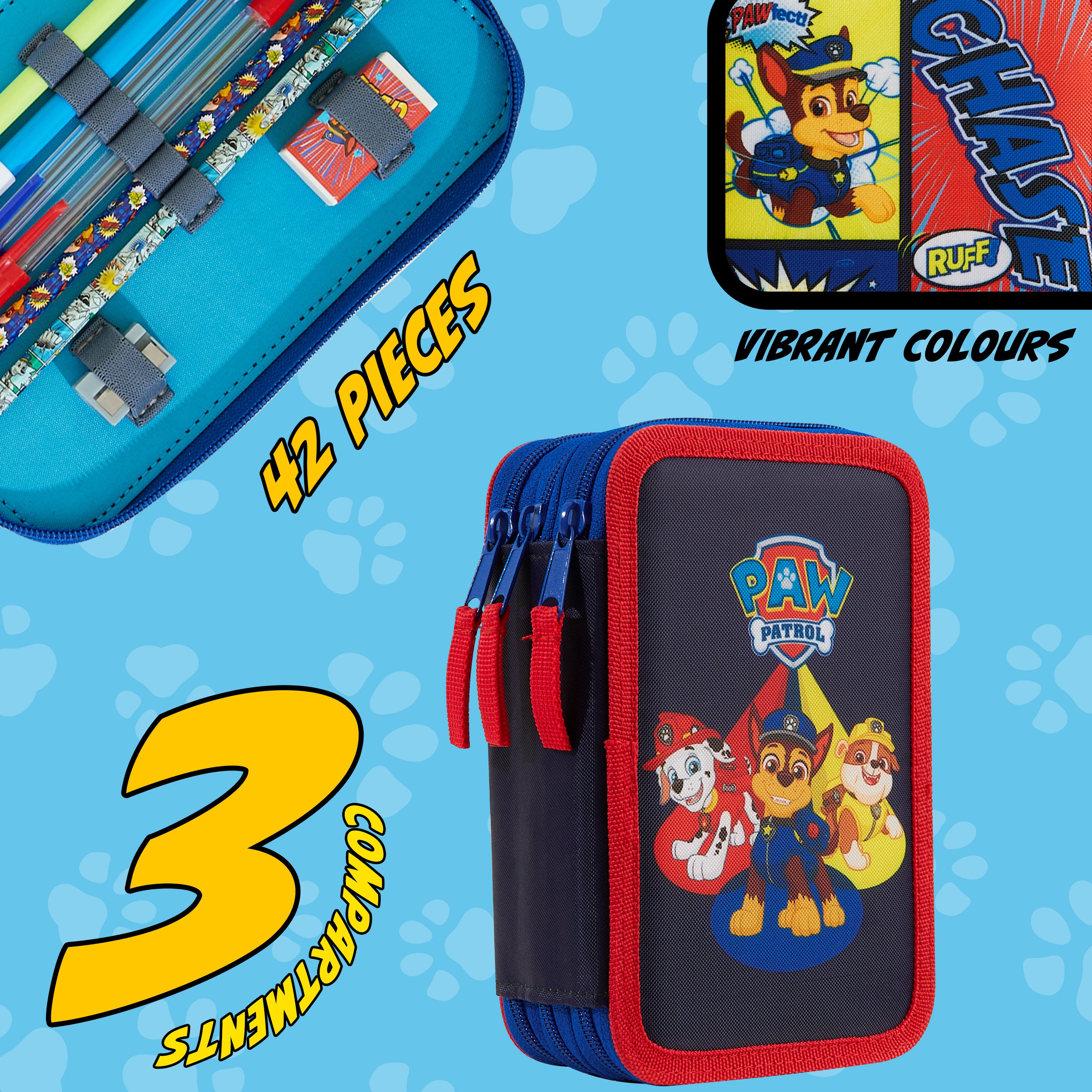 Paw Patrol Filled Pencil Case Multiple Zipped Compartments School Stationery Set - Get Trend