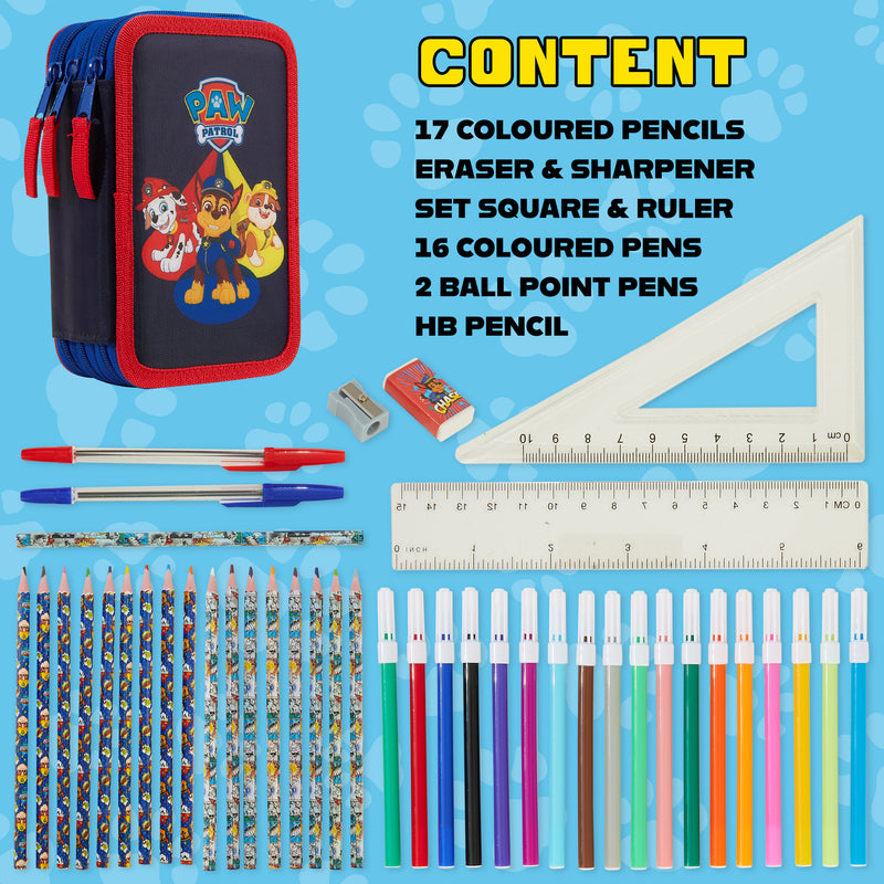 Paw Patrol Filled Pencil Case Multiple Zipped Compartments School Stationery Set