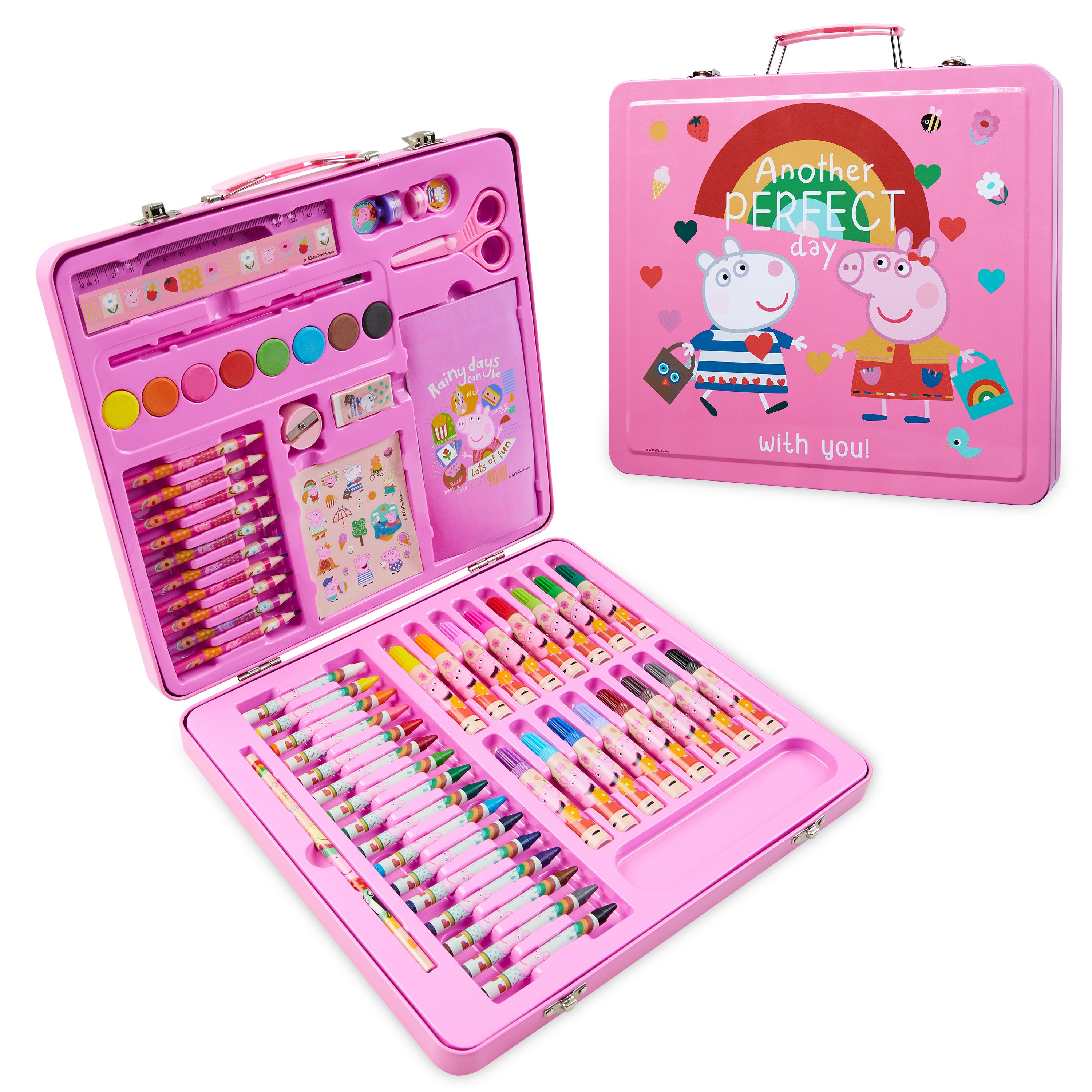 Peppa Pig Kids Art Set Crafts Drawing and Painting Sets for Children Travel Case 40 Plus Pieces Watercolour Paints Crayons Colouring Pencils Art Supplies Gifts for Girls (Pink) - Get Trend