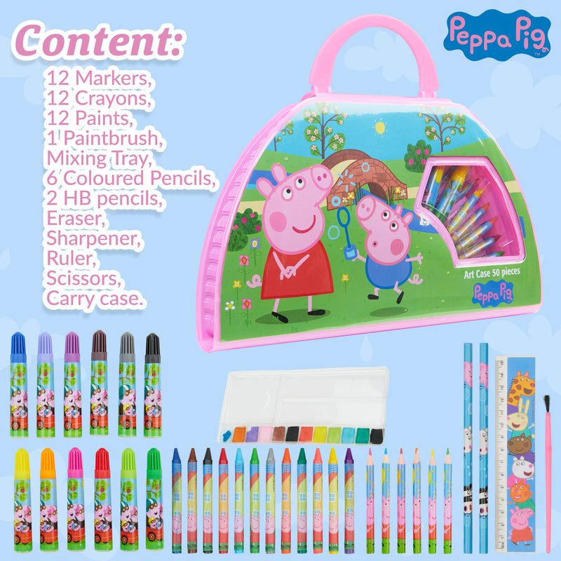 Peppa Pig Kids Art Set for Girls and Boys Travel Case Crafts Drawing and Painting Sets