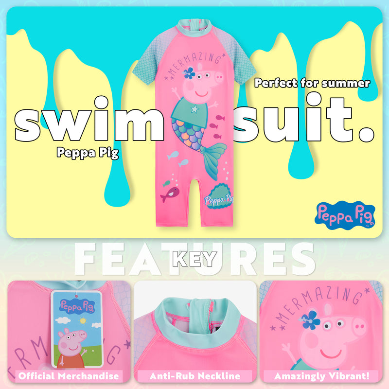 Peppa Pig Girls Swimming Costume Summer Holiday Essentials Short Sleeve Swimwear