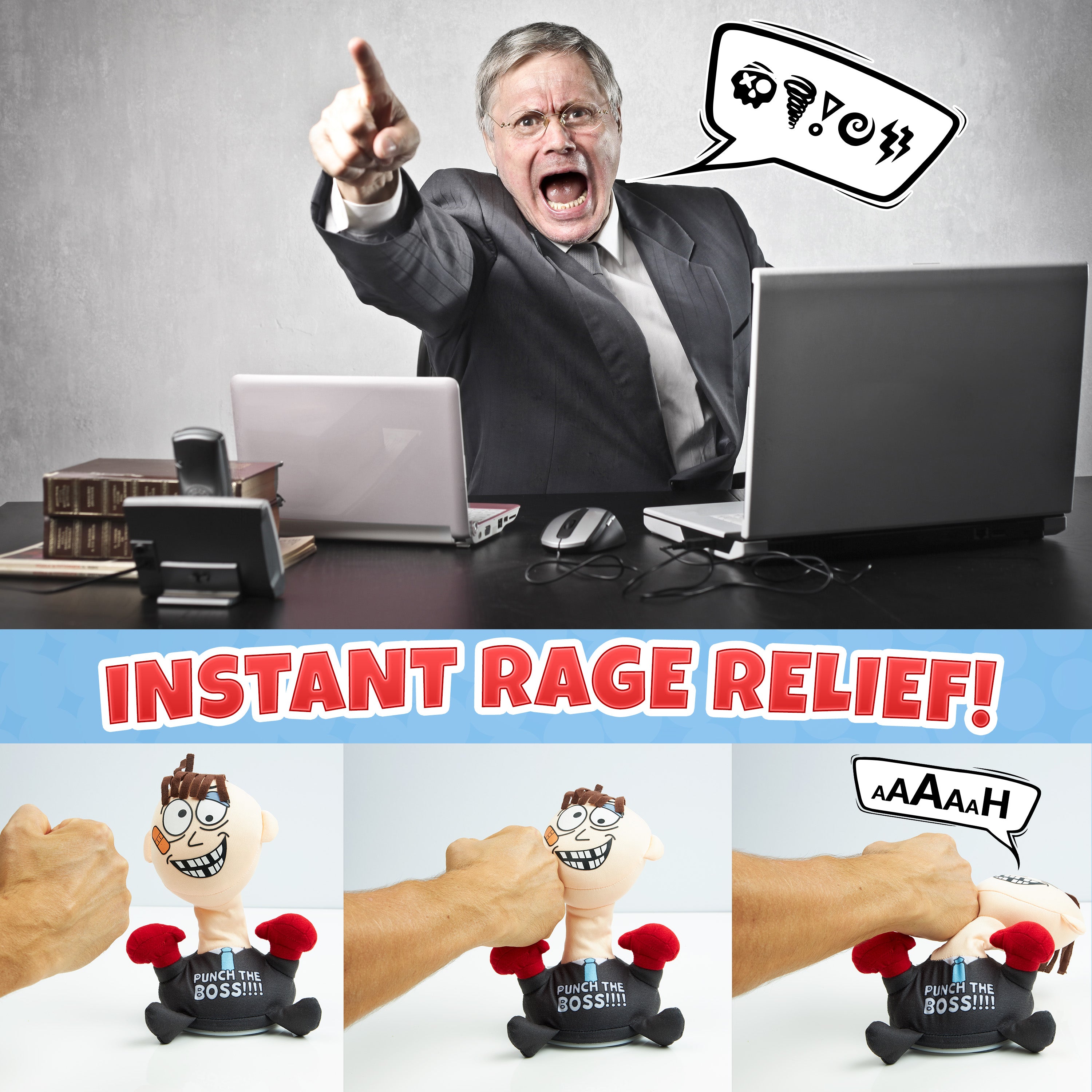 KreativeKraft Stress Relief Toys for Adults - Punch The Boss - Grey - Get Trend