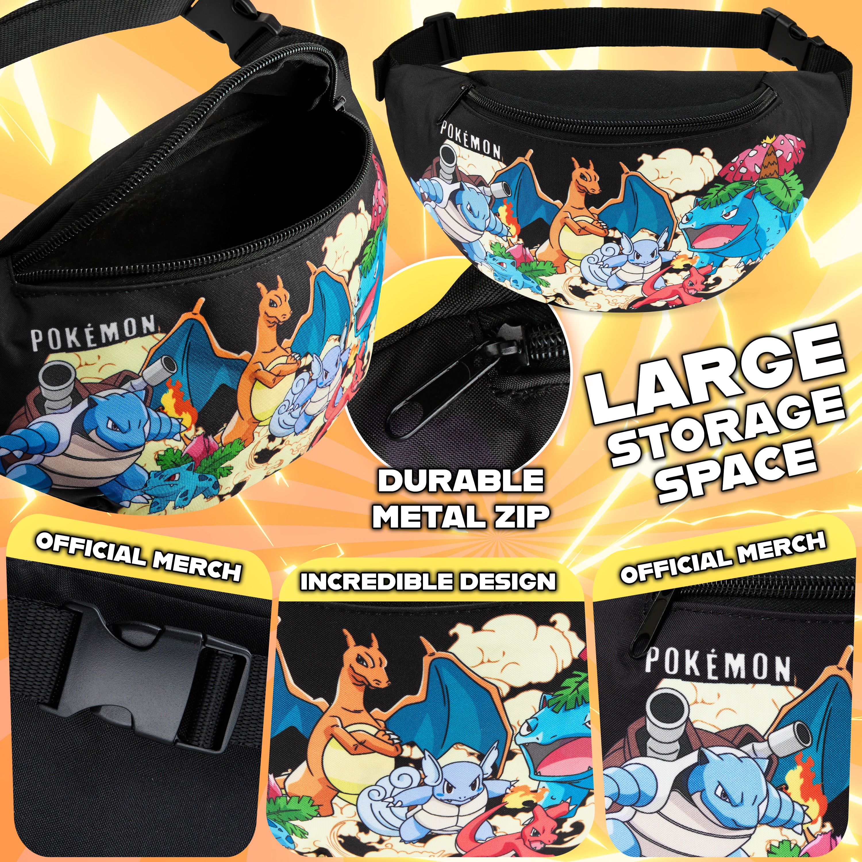 Pokemon Bum Bag for Kids Teenagers Fanny Pack Waist Bag Travel Pouch Lightweight for Travel Sports Holiday School Anime Gifts for Boys - Get Trend