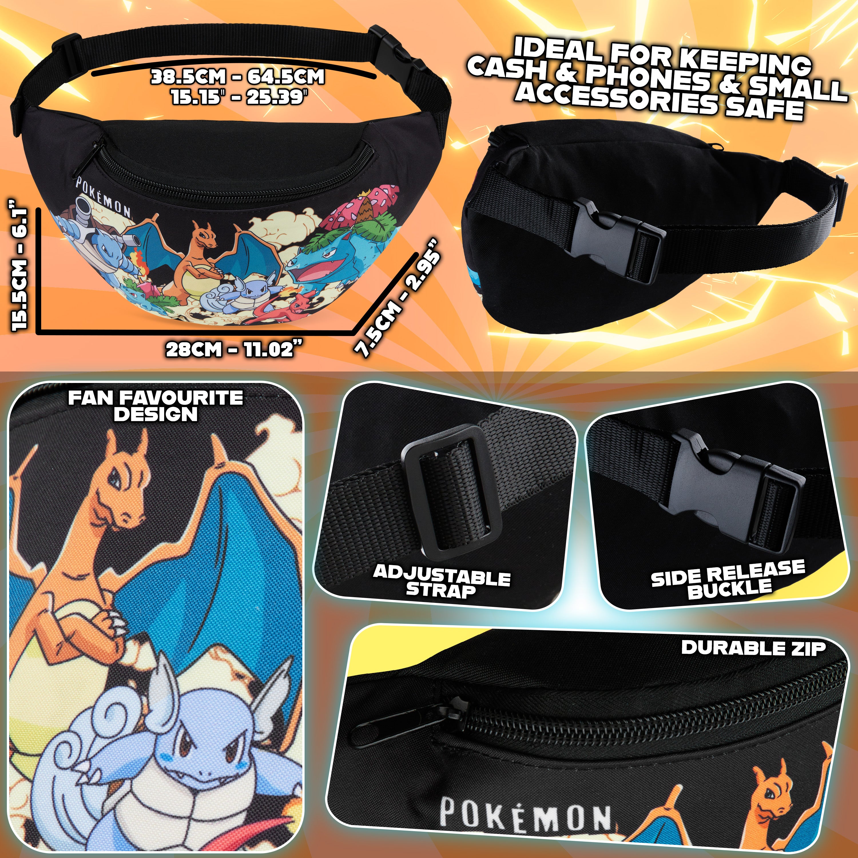 Pokemon Bum Bag for Kids Teenagers Fanny Pack Waist Bag Travel Pouch Lightweight for Travel Sports Holiday School Anime Gifts for Boys - Get Trend