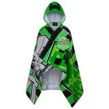 Minecraft Bath Towel with Hood for Kids and Teenagers Changing Robe Absorbent Creeper Poncho Towel for Swimming Bath Shower Beach Holiday Essentials (Black/Blue, 6-9 Years) - Get Trend
