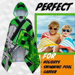 Minecraft Bath Towel with Hood for Kids and Teenagers Changing Robe Absorbent Creeper Poncho Towel for Swimming Bath Shower Beach Holiday Essentials (Black/Blue, 6-9 Years) - Get Trend