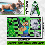 Minecraft Bath Towel with Hood for Kids and Teenagers Changing Robe Absorbent Creeper Poncho Towel for Swimming Bath Shower Beach Holiday Essentials (Black/Blue, 6-9 Years) - Get Trend