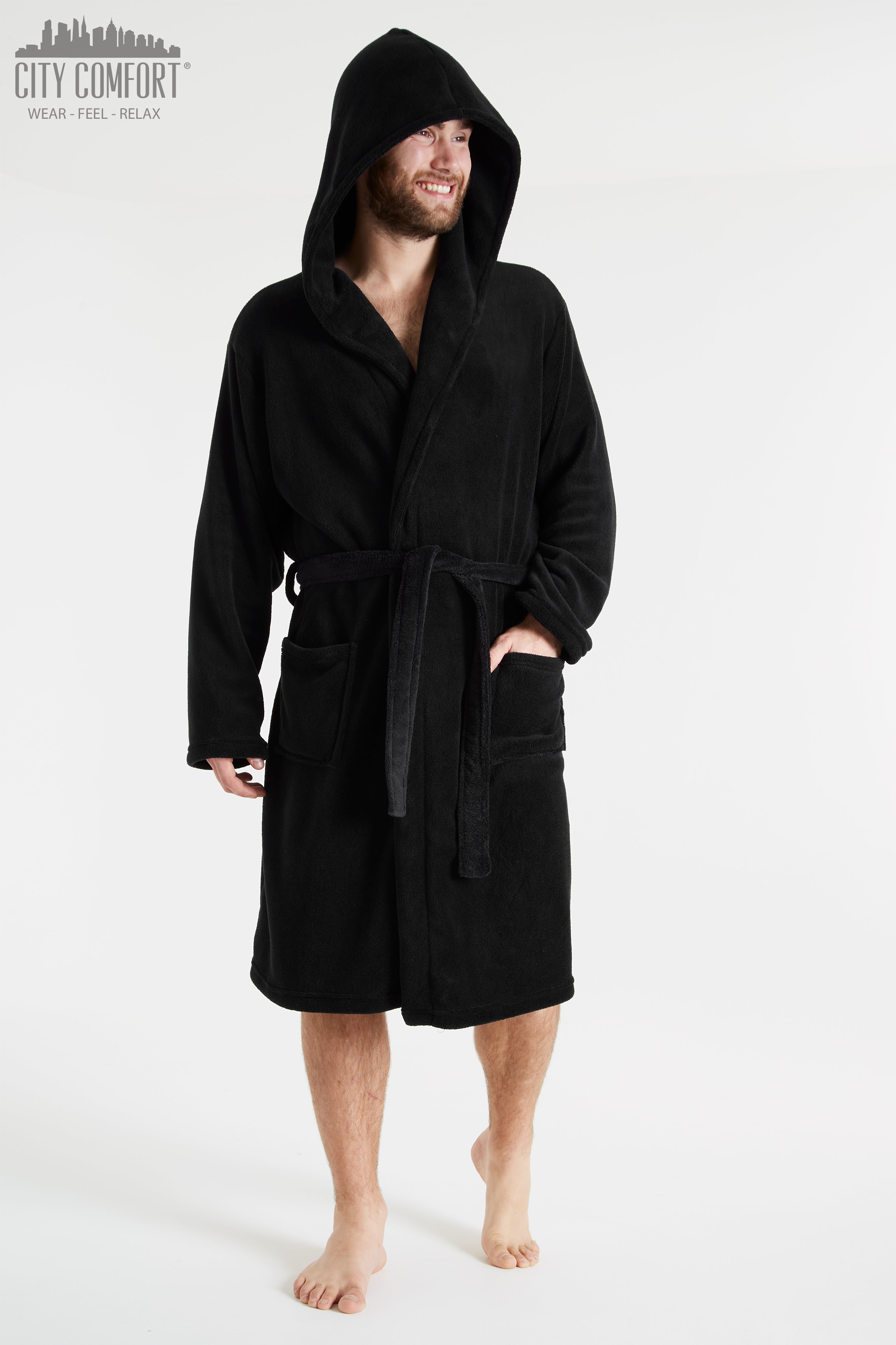 CityComfort Mens Dressing Gown, Shawl Collar or Hooded Bathrobe Super Soft Fleece Cosy Loungewear Adults Teens - Gifts for Him - Get Trend