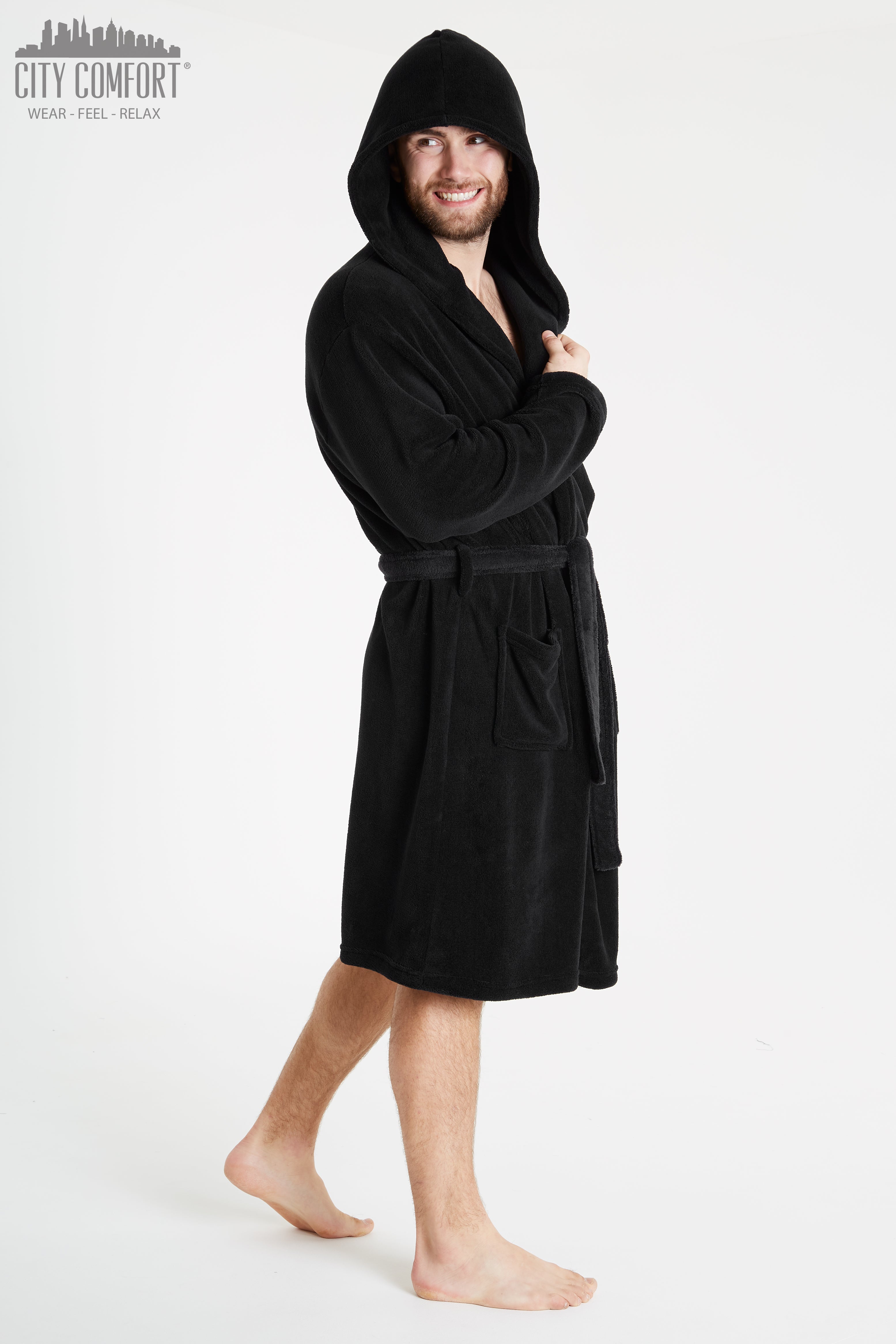CityComfort Mens Dressing Gown, Shawl Collar or Hooded Bathrobe Super Soft Fleece Cosy Loungewear Adults Teens - Gifts for Him - Get Trend