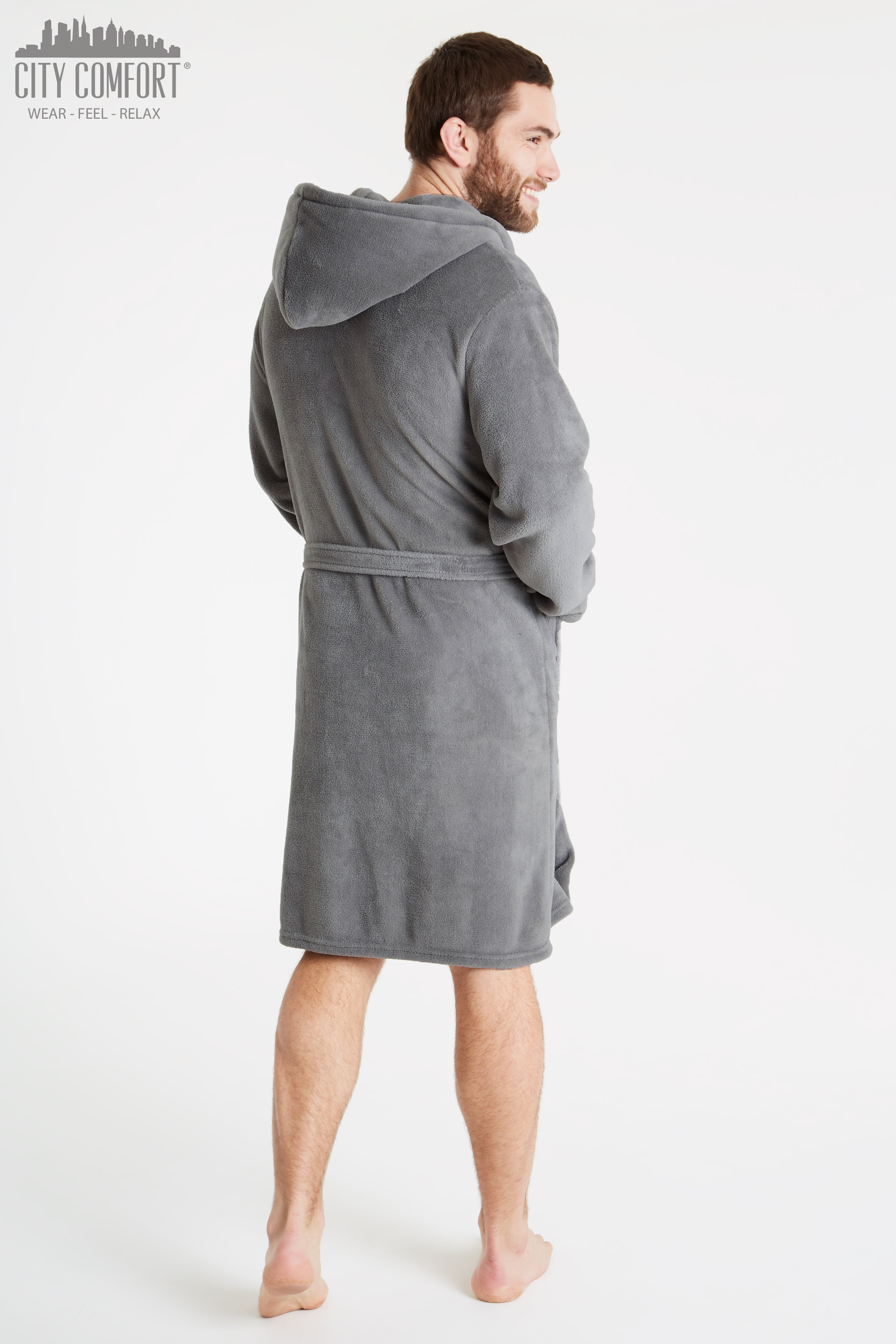 CityComfort Mens Dressing Gown, Shawl Collar or Hooded Bathrobe Super Soft Fleece Cosy Loungewear Adults Teens - Gifts for Him - Get Trend
