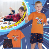 Hot Wheels Boys Short Pyjamas Set, Cotton 2 Piece Loungewear Set - Orange/Navy - Get Trend