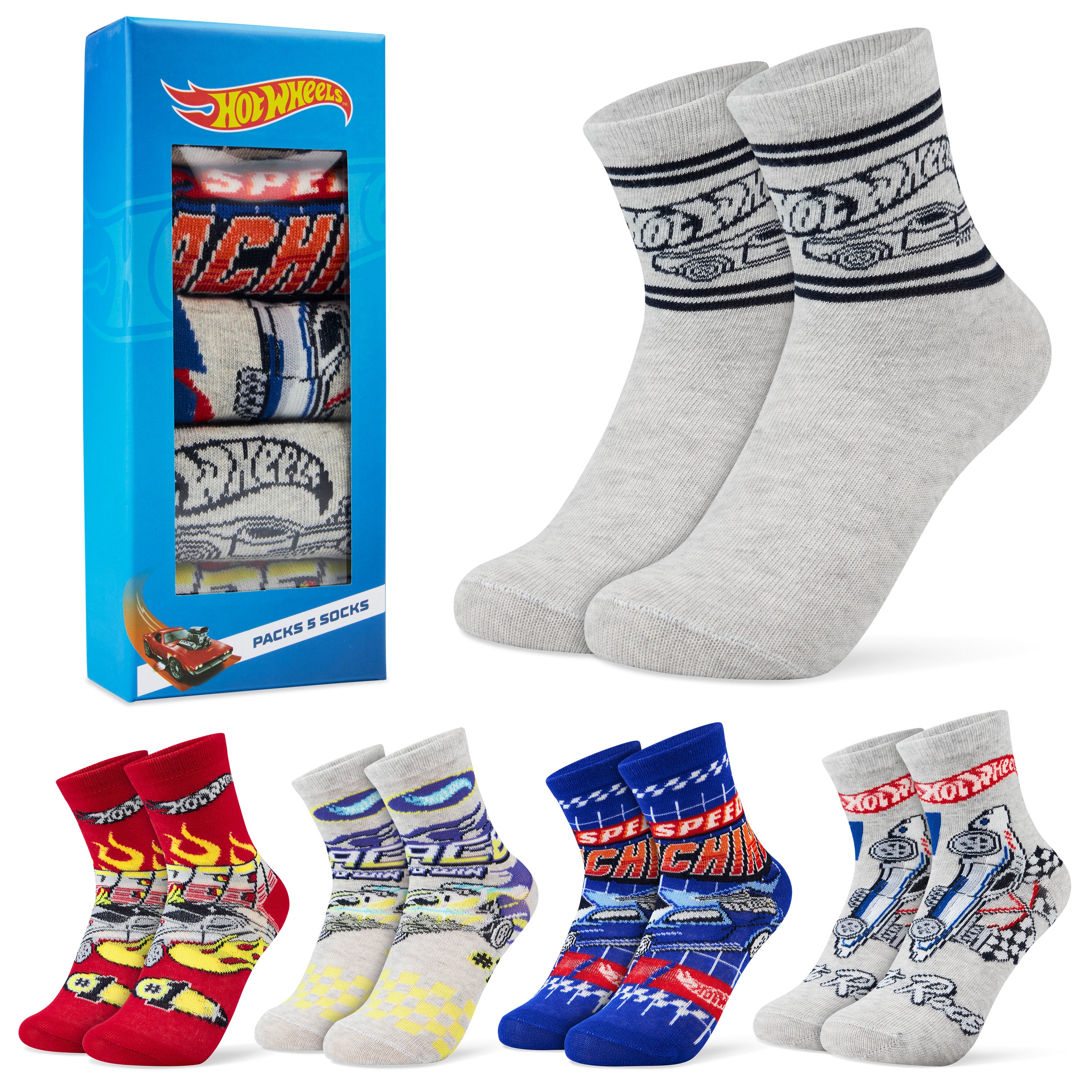 Hot Wheels Boys Calf Socks, Soft Breathable Kids Socks Pack of 5 - Gifts for Boys - Get Trend