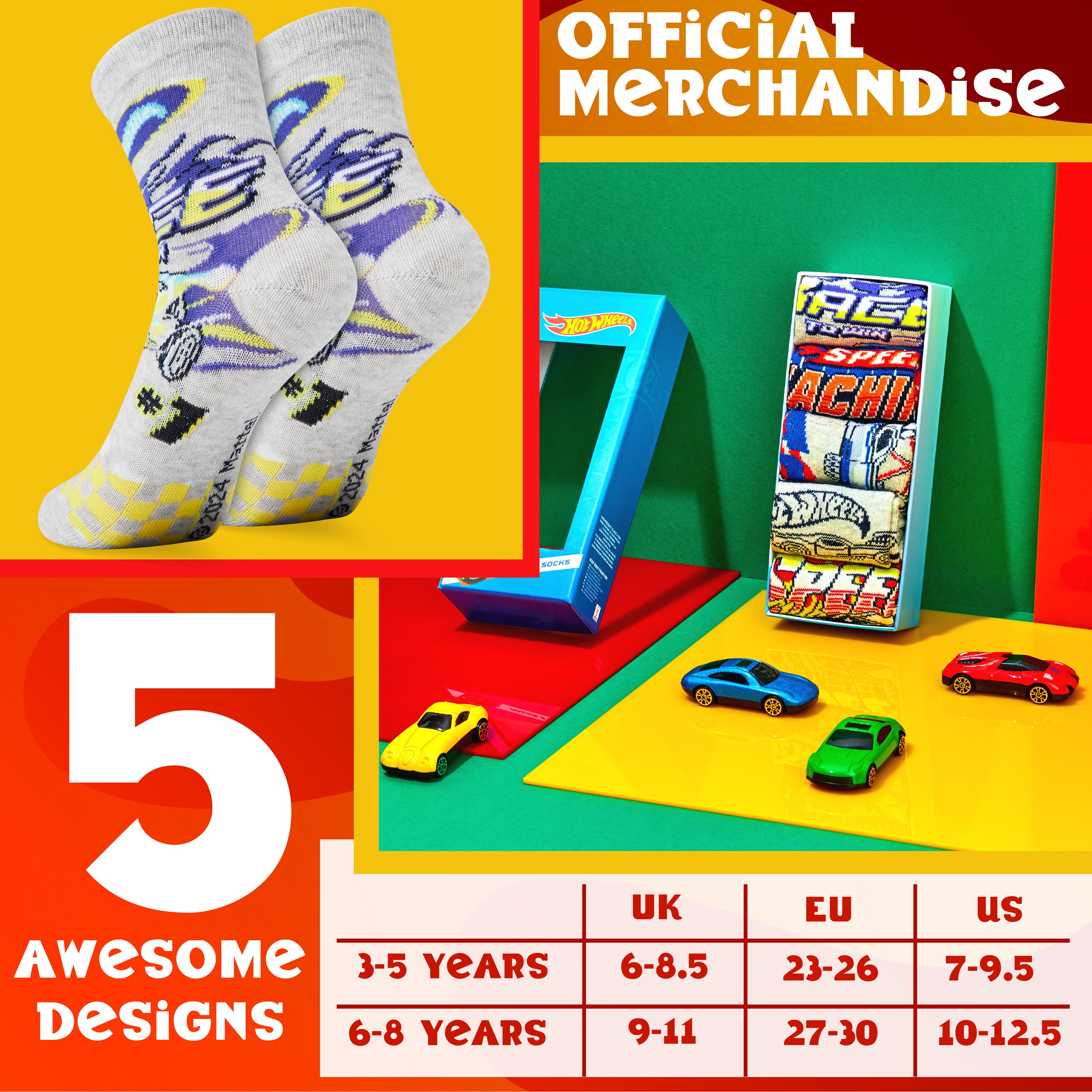 Hot Wheels Boys Calf Socks, Soft Breathable Kids Socks Pack of 5 - Gifts for Boys - Get Trend