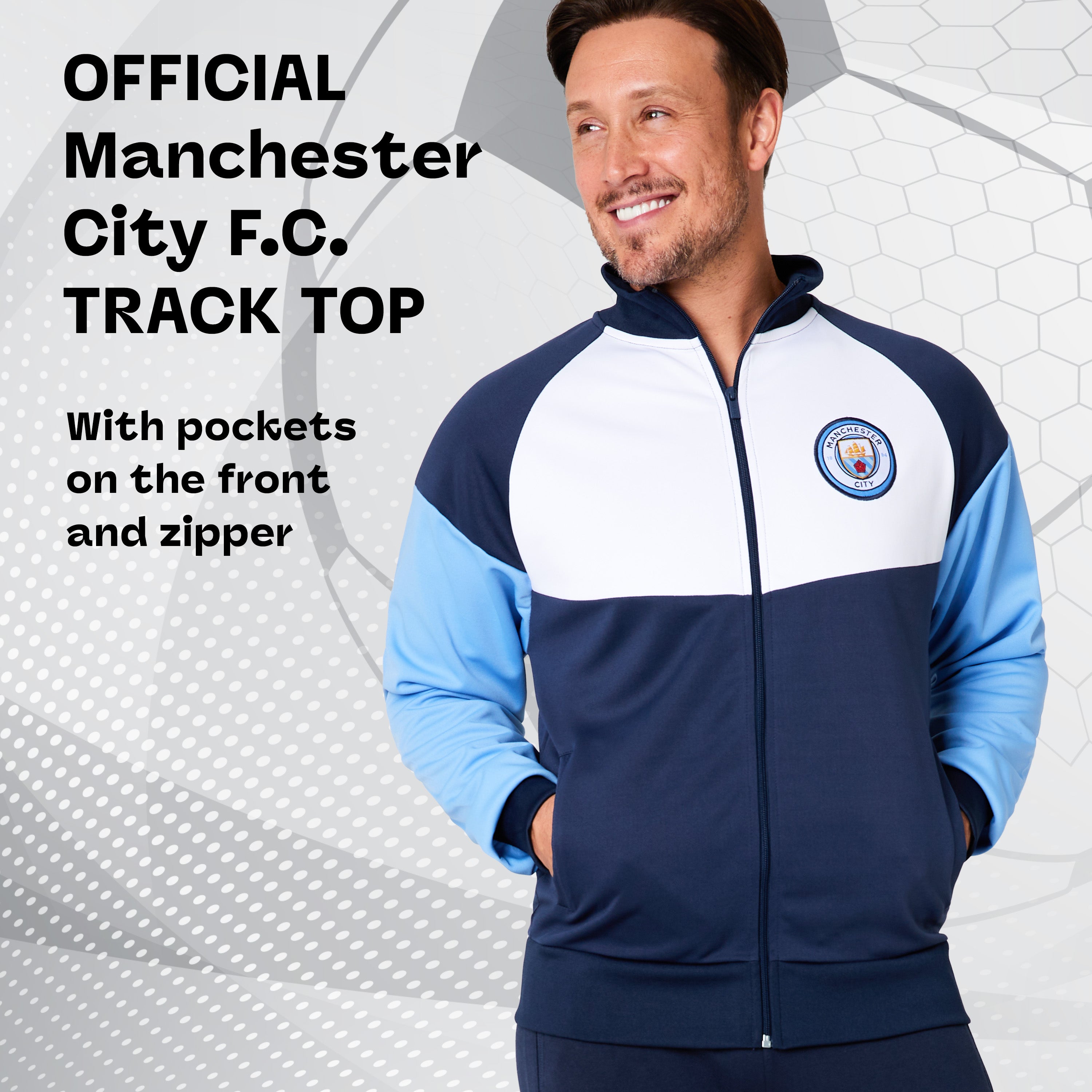 Manchester City F.C. Mens Zip Up Track Jacket with Pockets - Get Trend