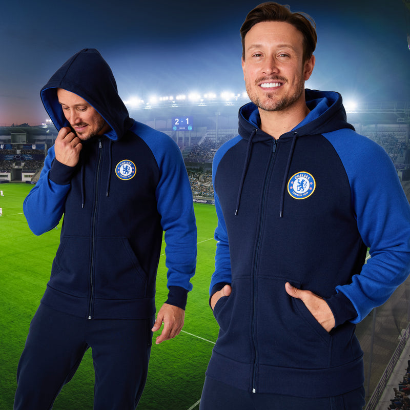 Chelsea F.C. Mens Zip Up Hoodie with Pockets