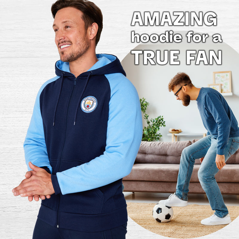 Manchester City F.C. Mens Zip Up Hoodie with Pockets
