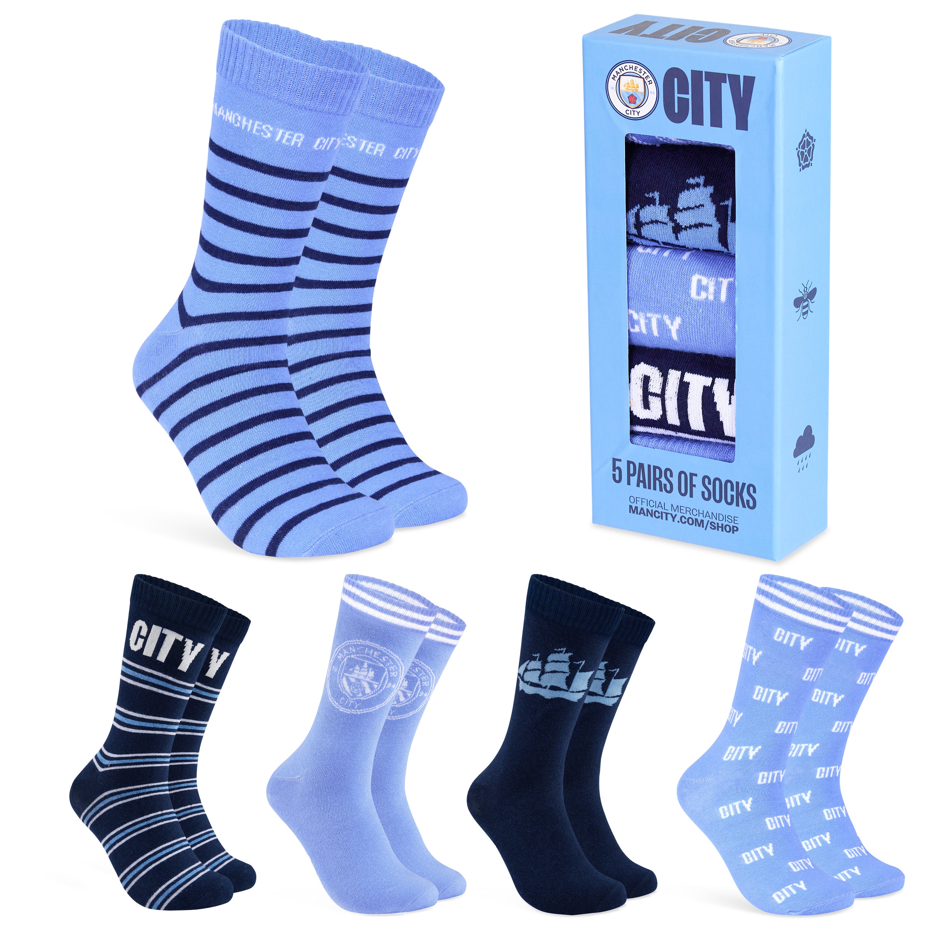 MANCHESTER CITY FC Mens Socks - Pack of 5 Crew Socks for Men Teenagers - Get Trend