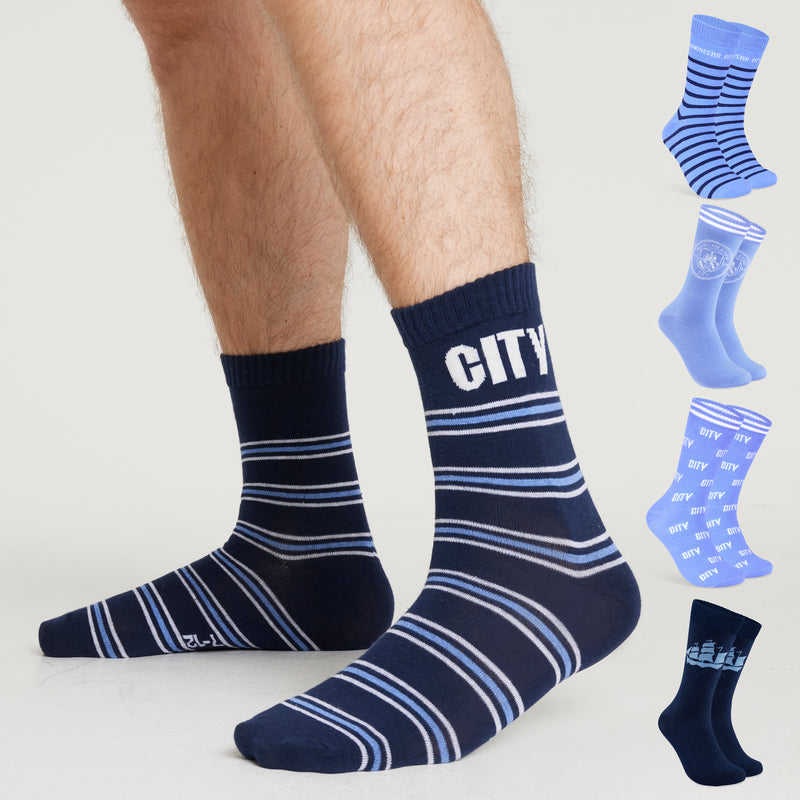Manchester City FC Mens Socks - Pack of 5 Crew Socks for Men