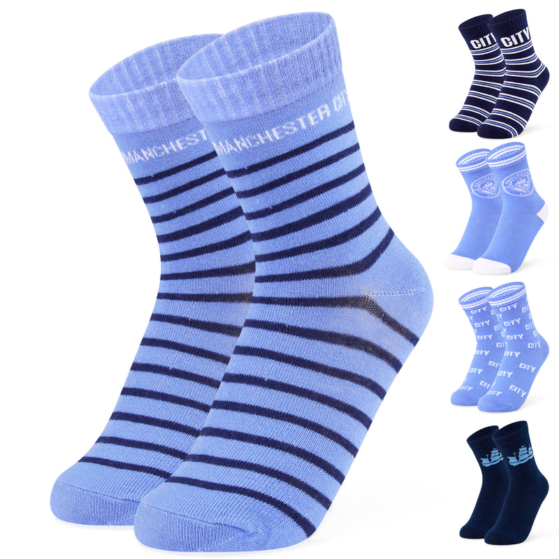 Manchester City FC Boys Socks - Pack of 5 Crew Socks for Boys