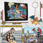 Pokemon Wallet Kids Teenagers Anime Trifold Canvas Wallet with ID Pocket Coin Purse & Keyring Pikachu Gift Set for Travel Outdoors Sports Gamer Gifts (Black/Multi) - Get Trend