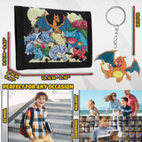 Pokemon Wallet Kids Teenagers Anime Trifold Canvas Wallet with ID Pocket Coin Purse & Keyring Pikachu Gift Set for Travel Outdoors Sports Gamer Gifts (Black/Multi) - Get Trend