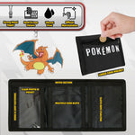 Pokemon Wallet Kids Teenagers Anime Trifold Canvas Wallet with ID Pocket Coin Purse & Keyring Pikachu Gift Set for Travel Outdoors Sports Gamer Gifts (Black/Multi) - Get Trend