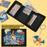 Pokemon Wallet Kids Teenagers Anime Trifold Canvas Wallet with ID Pocket Coin Purse & Keyring Pikachu Gift Set for Travel Outdoors Sports Gamer Gifts (Black/Multi) - Get Trend