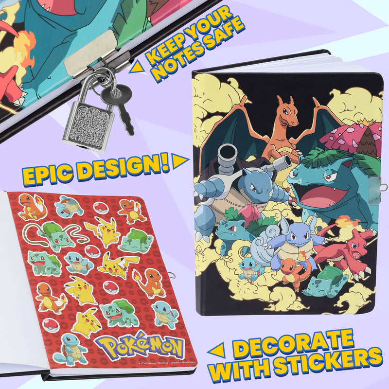 Pokemon Stationery Supplies Set - Kids Diary with Lock, Notebook, Pencil Case, Pens