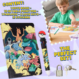 Pokemon Stationery Supplies Set - Kids Diary with Lock, Notebook, Pencil Case, Pens