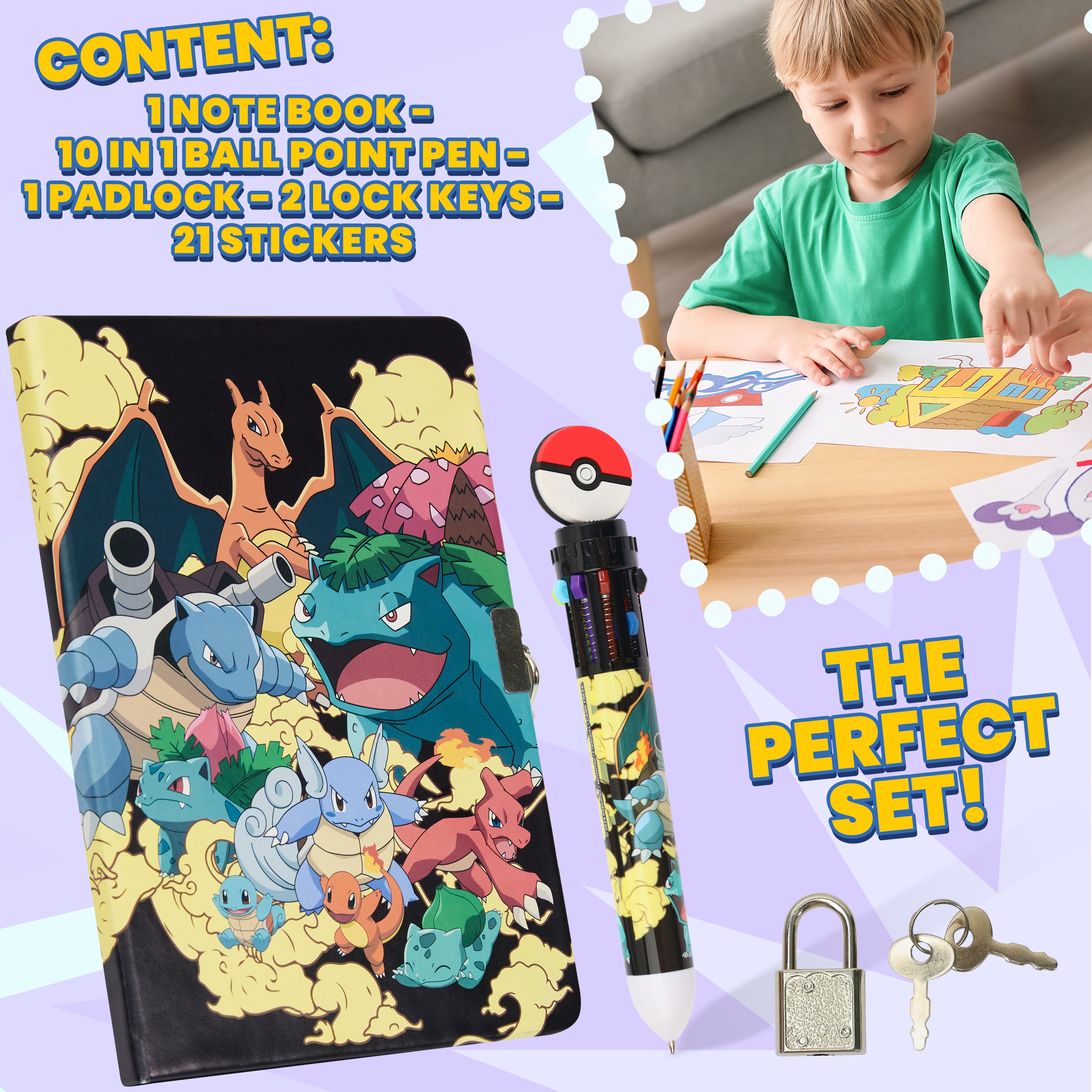 Pokemon Notebook and Pen Set Anime Stationery Supplies Teens Kids Diary - Get Trend