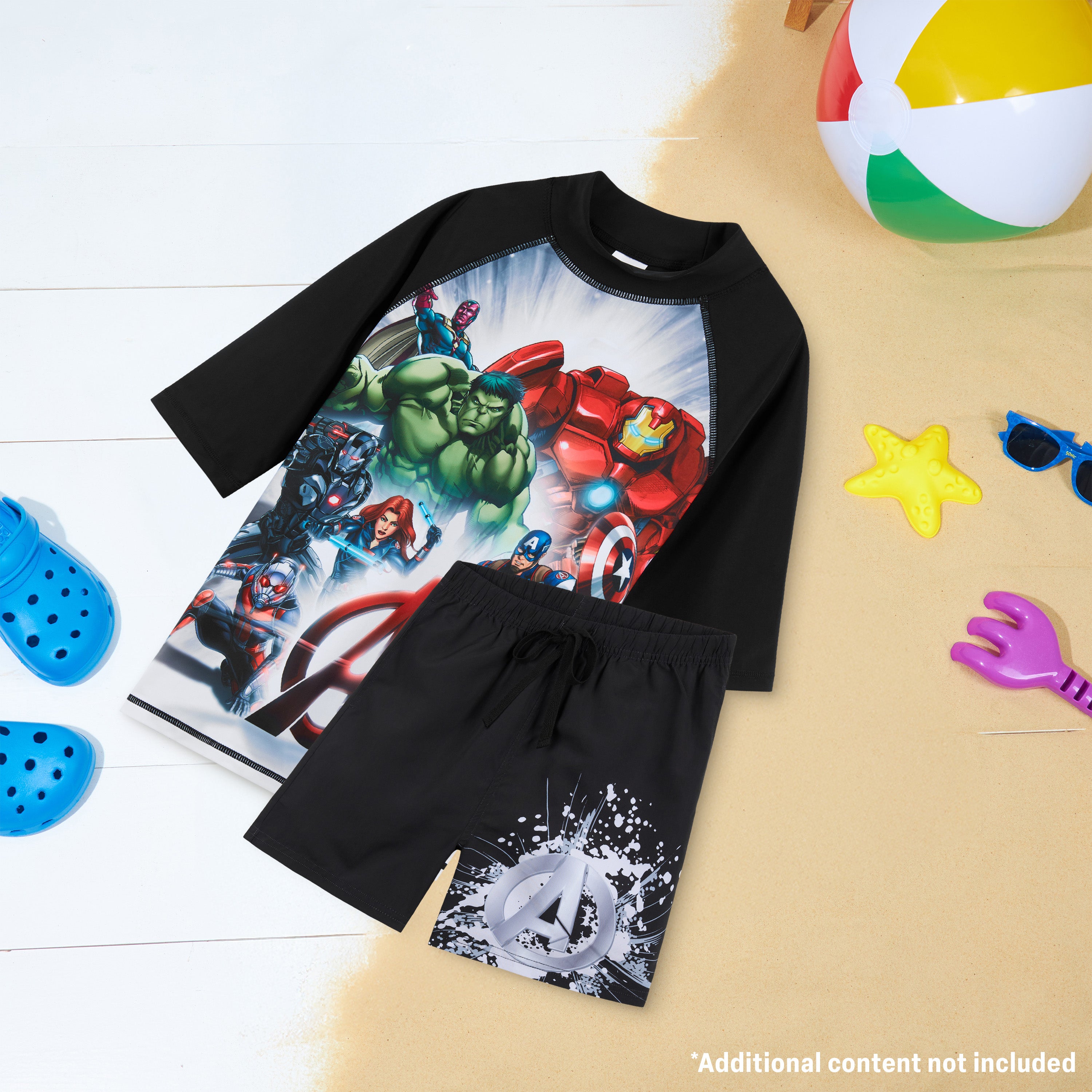 Get Trend Marvel | Avengers Swimsuit Set for Boys Teenagers 2 Pcs with Swimming Trunks Boys Rash Vest for Swimming Beach Trip Holiday Essentials - Get Trend