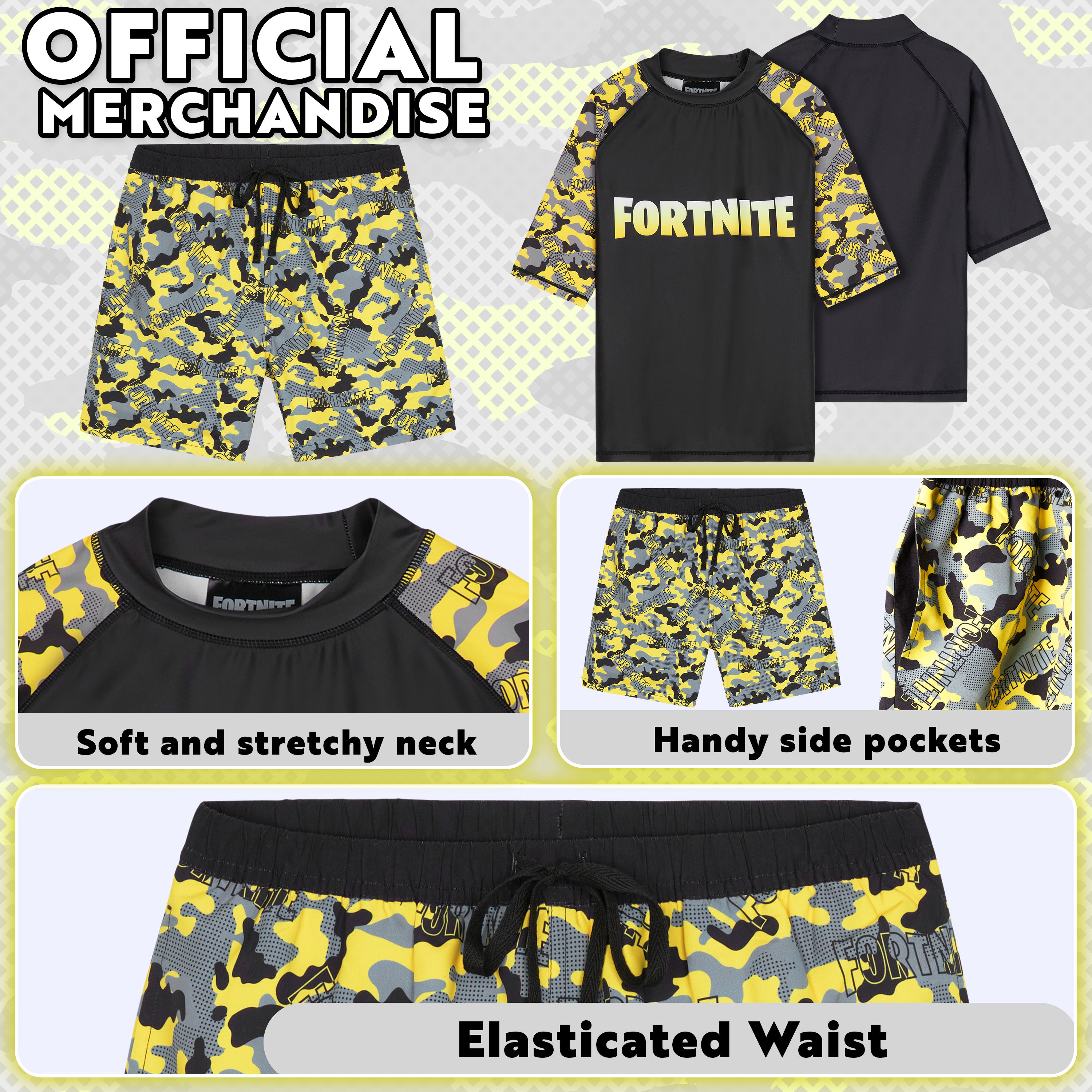 Get Trend | Fortnite Swimsuit Set for Boys Teenagers 2 Pcs with Swimming Trunks Boys Rash Vest for Swimming Beach Trip Holiday Essentials - Get Trend
